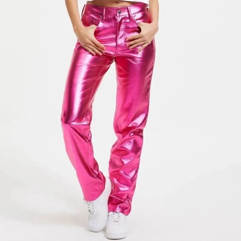 Good American pink metallic jeans